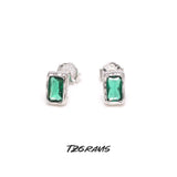 S925 Silver Plated Earrings w/ Simulated Emerald - Birthday Party Jewelry