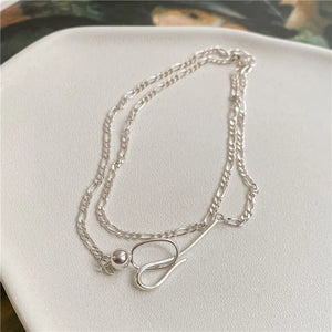 S925 Sterling Silver Hand-clasped Beads Necklace Female INS Minimalist Cold Wind