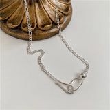 S925 Sterling Silver Hand-clasped Beads Necklace Female INS Minimalist Cold Wind