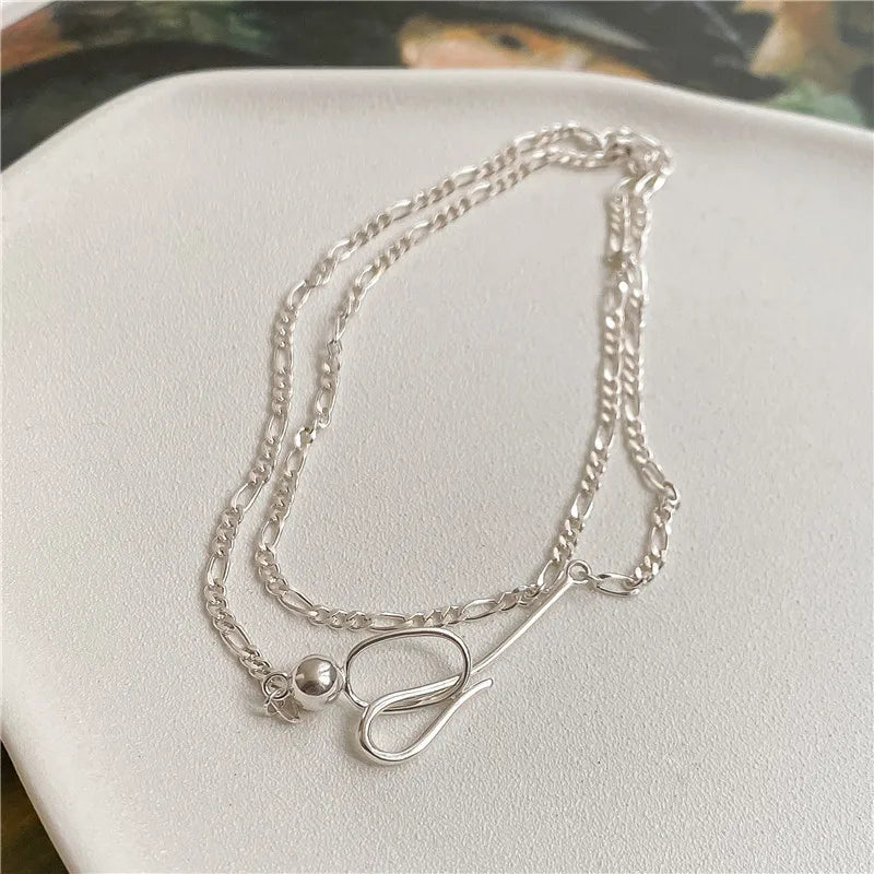 S925 Sterling Silver Hand-clasped Beads Necklace Female INS Minimalist Cold Wind