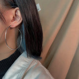S925 Sterling Silver Hoop Earrings Exaggerated Celebrity Style