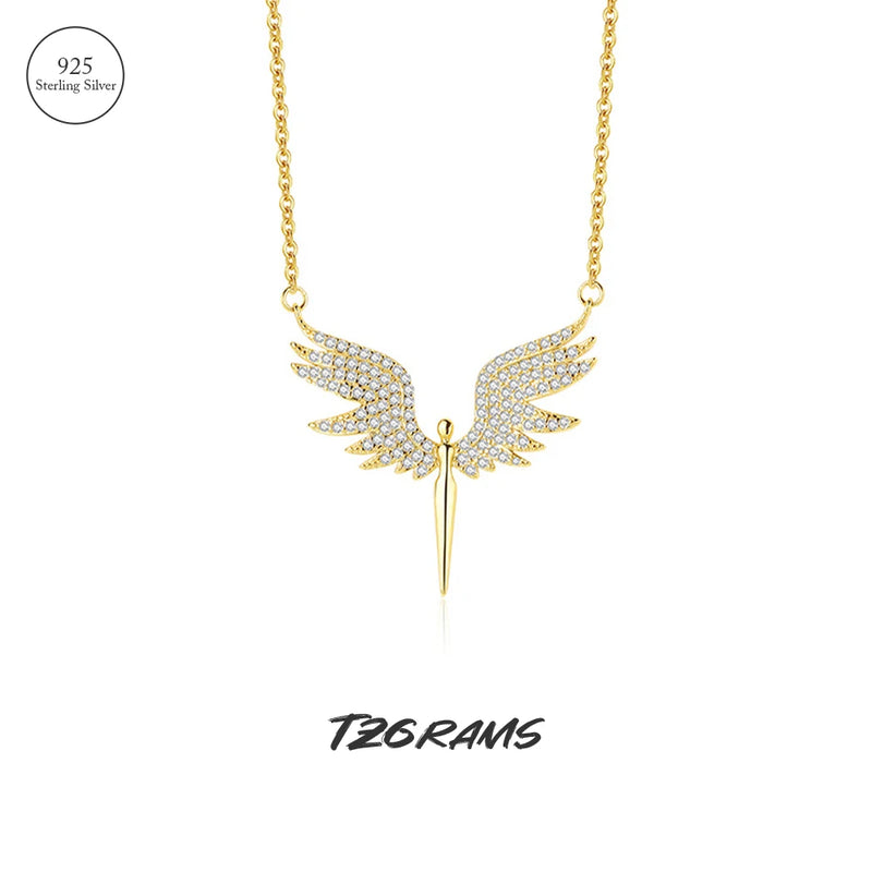 Sterling Silver Diamond Necklace Angel's Wing Sacred Geometric Jewelry