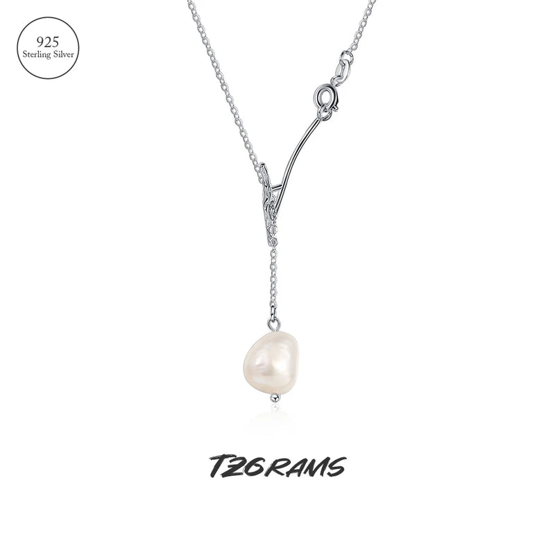 S925 Silver Necklace Natural Baroque Freshwater Pearl Geometric Fine Jewelry