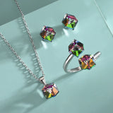 S925 Sterling Silver Square Crystal Set Of Fine Jewelry