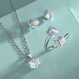 S925 Sterling Silver Square Crystal Set Of Fine Jewelry