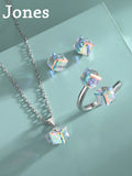 S925 Sterling Silver Square Crystal Set Of Fine Jewelry