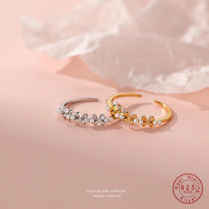 S925 Sterling Silver Pearl Flower Ring for Women