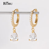 S925 Sterling Silver Water Drop Hoop Earrings Lab Diamond