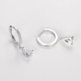 S925 Sterling Silver Water Drop Hoop Earrings Lab Diamond