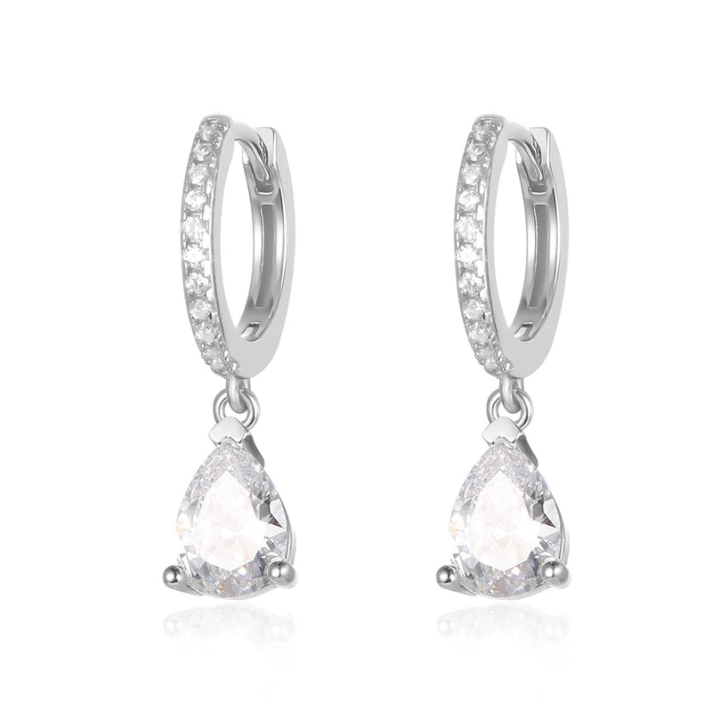 S925 Sterling Silver Water Drop Hoop Earrings Lab Diamond