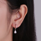 S925 Sterling Silver Water Drop Hoop Earrings Lab Diamond