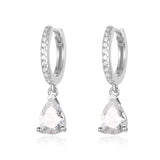 S925 Sterling Silver Water Drop Hoop Earrings Lab Diamond