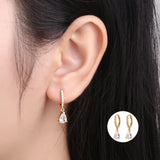 S925 Sterling Silver Water Drop Hoop Earrings Lab Diamond