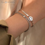 Sterling Silver Smiling Face Charms Bracelet for Women Girls