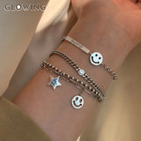 Sterling Silver Smiling Face Charms Bracelet for Women Girls