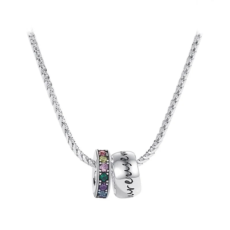 S925 Snake Bone Chain Zircon Garland Rainbow Necklace Round Circle Charm