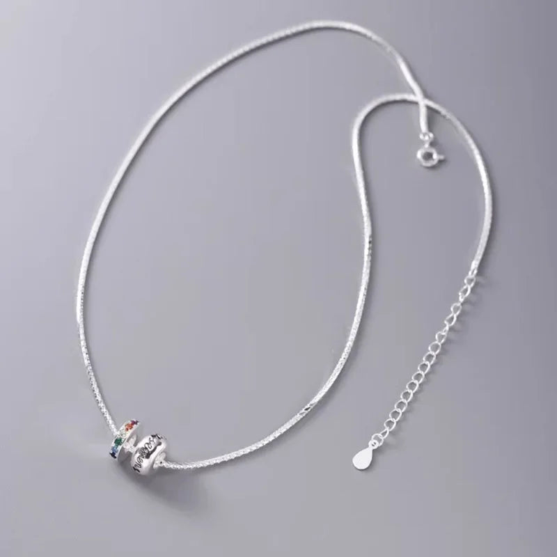 S925 Snake Bone Chain Zircon Garland Rainbow Necklace Round Circle Charm