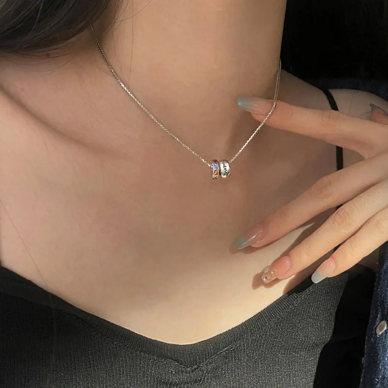 S925 Snake Bone Chain Zircon Garland Rainbow Necklace Round Circle Charm