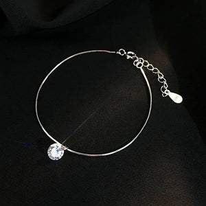 Sterling Silver Snake Bone Chain Couple Bracelet Zircon Adjustable