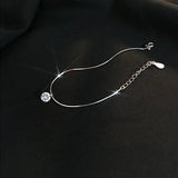 Sterling Silver Snake Bone Chain Couple Bracelet Zircon Adjustable