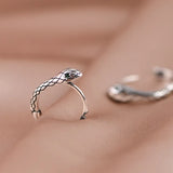 S925 Sterling Silver Snake Women Clip Earrings Punk Style Snakes Clip Earring