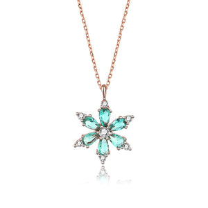 Sterling Silver Snowflake Necklace Zirconia Pendant Rose European American