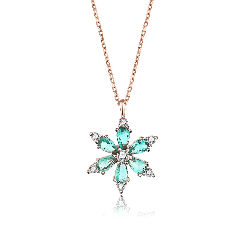 Sterling Silver Snowflake Necklace Zirconia Pendant Rose European American