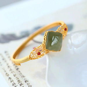 S925 Silver Red Bracelet Natural Hetian Jade Green Jade Clover Antique