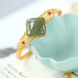 925 Sterling Silver South Red Bracelet Natural Hetian Jade Green Jade Clover