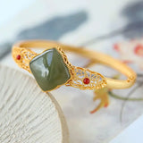 925 Sterling Silver South Red Bracelet Natural Hetian Jade Green Jade Clover