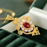 S925 Red Agate Pearl Pendant Natural Hetian Jade