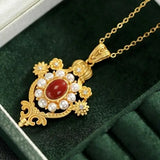 S925 Red Agate Pearl Pendant Natural Hetian Jade