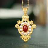 S925 Red Agate Pearl Pendant Natural Hetian Jade