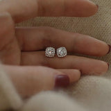 925 Silver Diamond Square Earrings, Delicate Style, Small Size