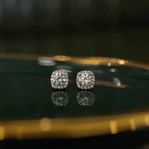 925 Silver Diamond Square Earrings, Delicate Style, Small Size