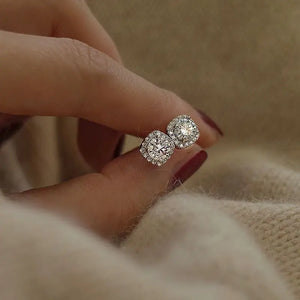 925 Silver Diamond Square Earrings, Delicate Style, Small Size