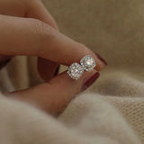 925 Silver Diamond Square Earrings, Delicate Style, Small Size