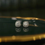 925 Silver Diamond Square Earrings, Delicate Style, Small Size