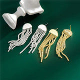 Sterling Silver Tassel Dangle Earrings Sparkling Shinny Drop Jewelry