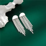 Sterling Silver Tassel Dangle Earrings Sparkling Shinny Drop Jewelry