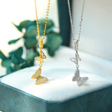 925 Sterling Silver Zircon Butterfly Pendant Necklace for Women