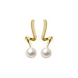 S925 Silver Spiral Crystal Pearl Stud Earrings 14K Plated Wedding Party Jewelry