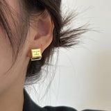 925 Sterling Silver Square Letter Ear Buckle Women's Earrings