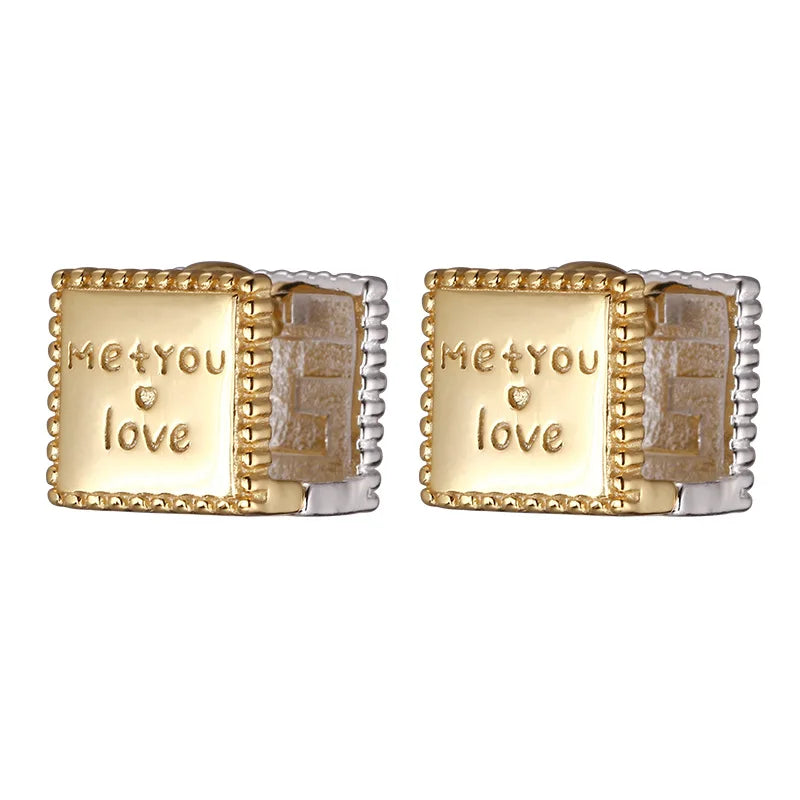 925 Sterling Silver Square Letter Ear Buckle Women's Earrings