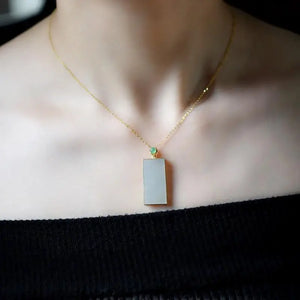 S925 Square Lucky Pendant Inlaid Hetian Jade Necklace