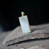 S925 Square Lucky Pendant Inlaid Hetian Jade Necklace