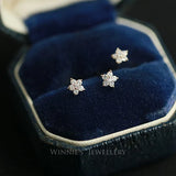 S925 Star Earrings Diamond Five Pointed Flowers