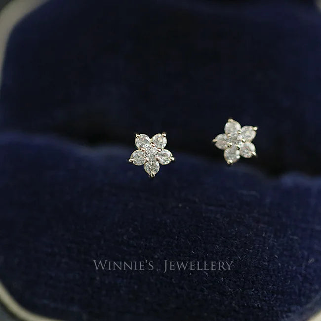 S925 Star Earrings Diamond Five Pointed Flowers