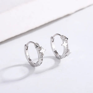 S925 Sterling Silver Star Earrings Hoop Small Jewelry for Girl