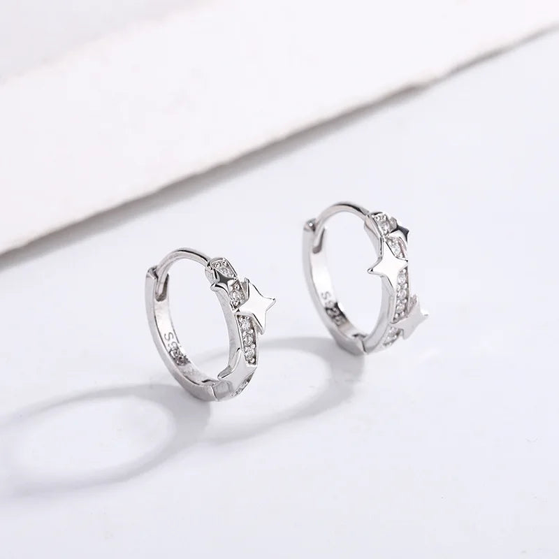 S925 Sterling Silver Star Earrings Hoop Small Jewelry for Girl